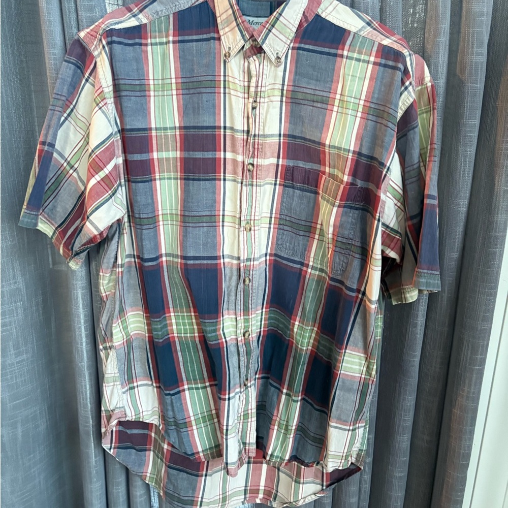 Men's Multicolor Plaid Shirt vintage retro 100% cotton by Mercedes enro cassual